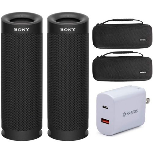 소니 Sony SRSXB23 Extra BASS Bluetooth Wireless Portable Speaker (Black) Stereo Pair with Knox Gear Hardshell Travel and Protective Cases and Kratos 18W PD Two-Port Power Adapter Bundle