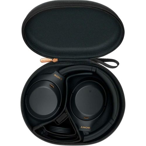소니 Sony WH1000XM4/B Premium Noise Cancelling Wireless Over-The-Ear Headphones Bundle with Deco Gear Wood Headphone Display Stand and Protective Travel Carry Case