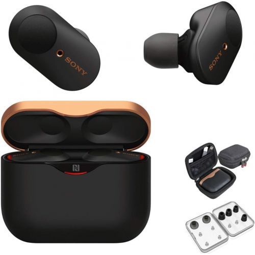 소니 Sony WF-1000XM3 True Wireless Noise-Canceling Earbud Headphones (Black, USA Warranty) with Hardshell Travel/Storage case and Noise Isolating Memory Foam & Silicone Tips Bundle (3 I