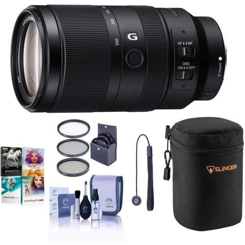 소니 Sony E 70-350mm f/4.5-6.3 G OSS Lens - Bundle with Lens Case, 67mm Filter KIt, Capleash II, Cleaning kit, Pc Software Package