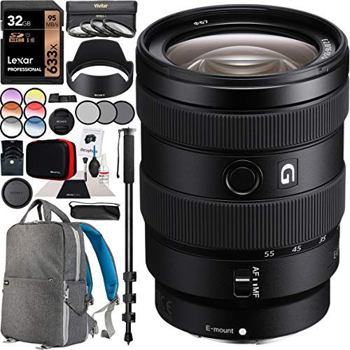 소니 Sony E 16-55mm F2.8 G Lens SEL1655G Standard Zoom for APS-C E-Mount Cameras Bundle with 67mm Deluxe Photography Filter Kit, Deco Gear Backpack Case and Accessories