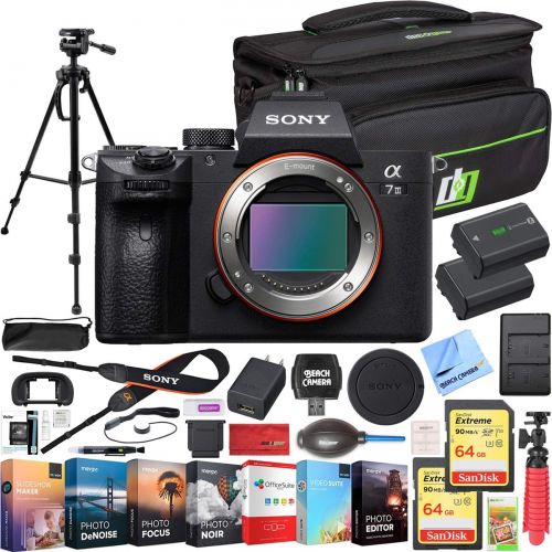 소니 Sony a7 III Full Frame Mirrorless Interchangeable Lens 4K HDR Camera ILCE-7M3 Body Bundle with Deco Gear Travel Bag, 2X 64GB Memory Cards, Editing Suite and Accessories (18 Items)