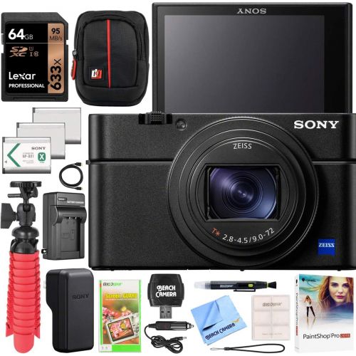 소니 Sony Cyber-Shot RX100 VII RX100M7 Premium Compact Camera DSC-RX100M7 Enhanced Bundle with Triple 3X Battery Pack + 64GB Memory Card + Deco Gear Travel Case Accessory Kit & Photo Vi