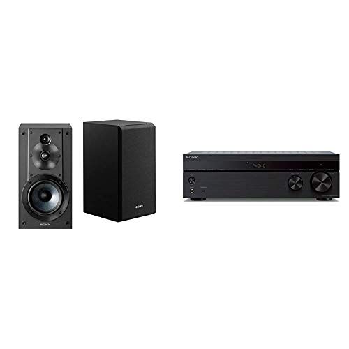 소니 Sony SSCS5 3-Way 3-Driver Bookshelf Speaker System (Pair) - Black & STRDH190 2-ch Home Stereo Receiver with Phono Inputs & Bluetooth