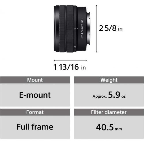 소니 Sony FE 28-60mm F4-5.6 Full-Frame Compact Zoom Lens (SEL2860)