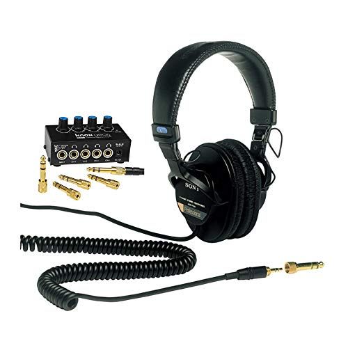 소니 Sony MDR7506 Folding Professional Closed Ear Headphones with Knox Gear Compact 4-Channel Stereo Headphone Amplifier Bundle (2 Items)