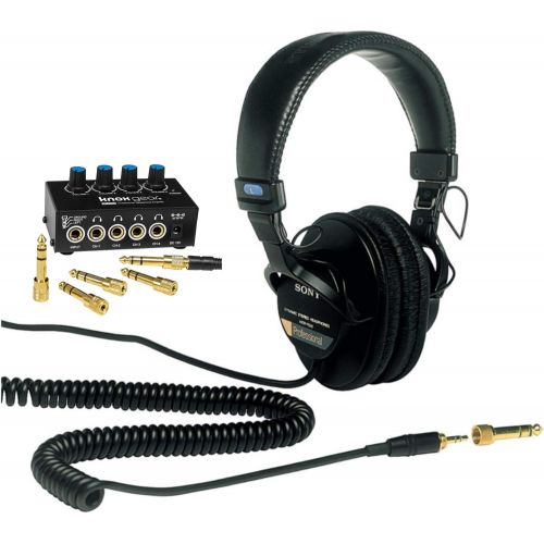 소니 Sony MDR7506 Folding Professional Closed Ear Headphones with Knox Gear Compact 4-Channel Stereo Headphone Amplifier Bundle (2 Items)