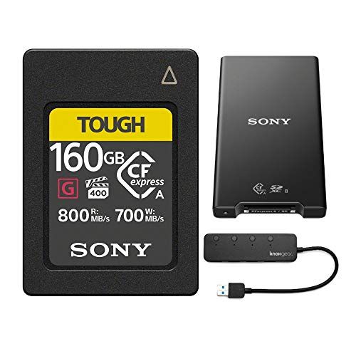 소니 Sony CFexpress Type A 160GB Memory Card MRWG2 CFexpress Type A/SD Memory Card Reader and Knox Gear 4 Port USB 3.0 Hub Bundle (3 Items)