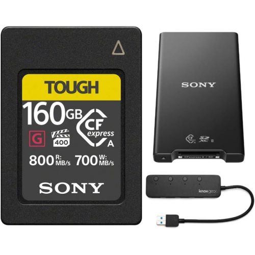 소니 Sony CFexpress Type A 160GB Memory Card MRWG2 CFexpress Type A/SD Memory Card Reader and Knox Gear 4 Port USB 3.0 Hub Bundle (3 Items)