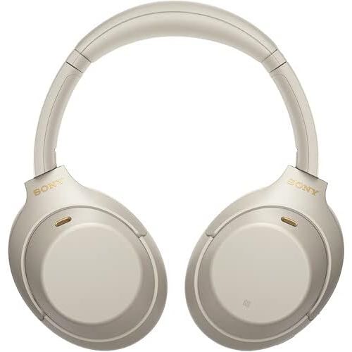 소니 Sony WH-1000XM4 Wireless Noise Canceling Overhead Headphones with Mic for Phone-Call, Voice Control, Silver, with USB Wall Adapter and Microfiber Cleaning Cloth - Bundle