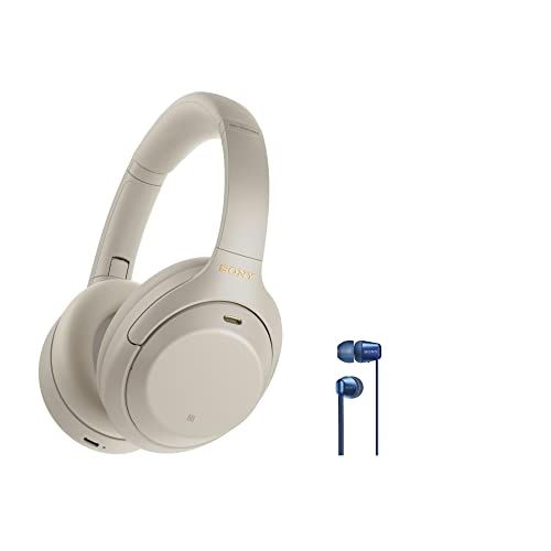 소니 Sony WH-1000XM4 Wireless Noise Cancelling Over-Ear Headphones with Mic (Silver) with Sony in-Ear Wireless Headphones Bundle (2 Items)