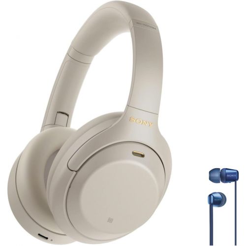 소니 Sony WH-1000XM4 Wireless Noise Cancelling Over-Ear Headphones with Mic (Silver) with Sony in-Ear Wireless Headphones Bundle (2 Items)