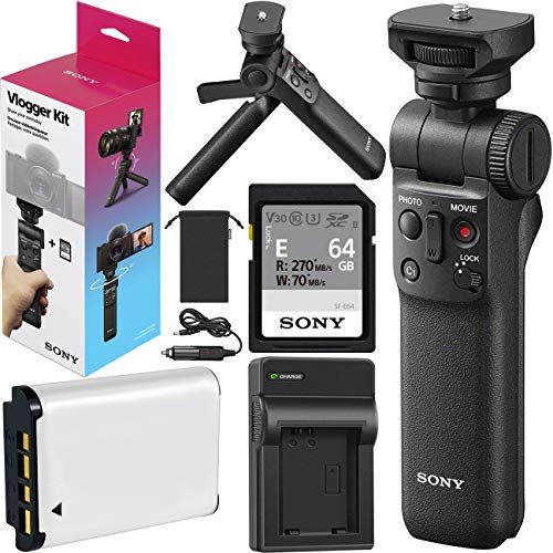 소니 Sony Vlogger Kit ACCVC1 Including GP-VPT2BT Shooting Grip and Tripod with Bluetooth Wireless Remote Commander Bundle 64GB SDXC Memory Card + GBX Battery and Charger Compatible with