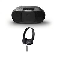 Sony Stereo CD/Cassette Boombox Home Audio Radio (Black) with Sony ZX110 Over-Ear Dynamic Stereo Headphones (Black) Bundle (2 Items)