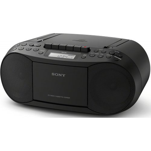 소니 Sony Stereo CD/Cassette Boombox Home Audio Radio (Black) with Sony ZX110 Over-Ear Dynamic Stereo Headphones (Black) Bundle (2 Items)