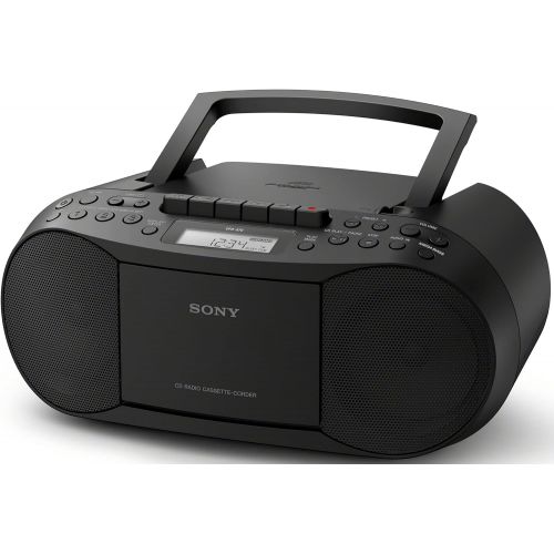 소니 Sony Stereo CD/Cassette Boombox Home Audio Radio (Black) with Sony ZX110 Over-Ear Dynamic Stereo Headphones (Black) Bundle (2 Items)