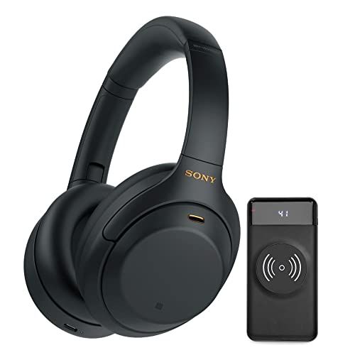 소니 Sony WH-1000XM4 Wireless Bluetooth Noise Cancelling Over-Ear Headphones w/Sound Control (Black) & Focus Camera 10,000mAh Ultra-Portable LED Display Wireless Quick Charge Battery Ba