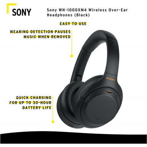 소니 Sony WH-1000XM4 Wireless Bluetooth Noise Cancelling Over-Ear Headphones w/Sound Control (Black) & Focus Camera 10,000mAh Ultra-Portable LED Display Wireless Quick Charge Battery Ba