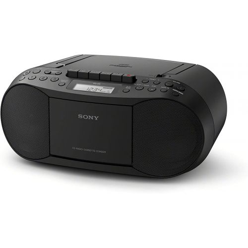 소니 Sony Stereo CD/Cassette Boombox Home Audio Radio, Black with CD/DVD Album, 3ft AUX Wire (CFDS70BLK)