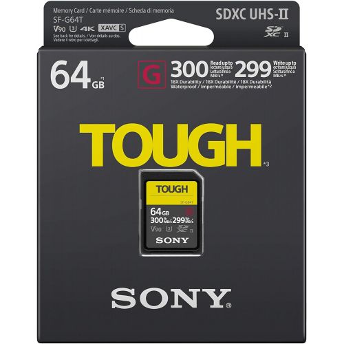 소니 Sony TOUGH-G series SDXC UHS-II Card 64GB, V90, CL10, U3, Max R300MB/S, W299MB/S (SF-G64T/T1), Black