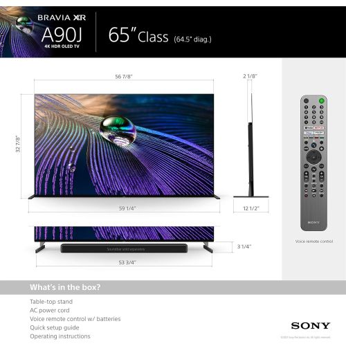 소니 Sony A90J 65 Inch TV: BRAVIA XR OLED 4K Ultra HD Smart Google TV with Dolby Vision HDR and Alexa Compatibility XR65A90J- 2021 Model