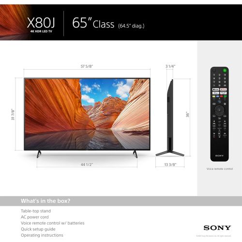 소니 Sony X80J 65 Inch TV: 4K Ultra HD LED Smart Google TV with Dolby Vision HDR and Alexa Compatibility KD65X80J- 2021 Model