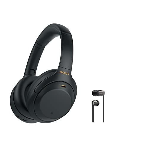 소니 Sony WH-1000XM4 Wireless Bluetooth Noise Canceling Over-Ear Headphones (Black) with Sony in-Ear Wireless Headphones Bundle - Portable, Long-Lasting Battery, Quick Charge, (2 Items)