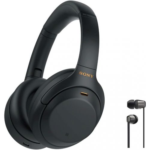 소니 Sony WH-1000XM4 Wireless Bluetooth Noise Canceling Over-Ear Headphones (Black) with Sony in-Ear Wireless Headphones Bundle - Portable, Long-Lasting Battery, Quick Charge, (2 Items)