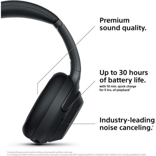 소니 Sony WH1000XM3 Noise Cancelling Headphones, Wireless Bluetooth Over the Ear Headset ? Black (2018 Version)