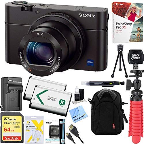 소니 Sony Cyber-Shot DSC-RX100 III 20.2 MP Digital Camera - Black + 64GB SDXC Memory Dual Battery Kit + Accessory Bundle