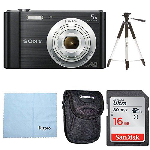 소니 Sony DSC-W800/B Point and Shoot Digital Still Camera Black Bundle with 16GB SDHC Memory Card, Point and Shoot Field Bag Camera Case, Flexible Mini Table-top Tripod and Cleaning Cot