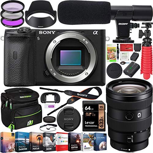 소니 Sony a6600 Mirrorless Camera 4K APS-C Camera Body ILCE-6600B Bundle with 16-55mm F2.8 Zoom G Lens SEL1655G + Deco Gear Condenser Microphone + Travel Case Bag + Photo Video Software