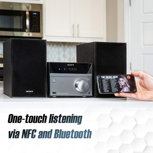 소니 [아마존베스트]Sony Compact Stereo Sound System for House with Bluetooth Wireless Streaming NFC, Micro Hi-Fi 50W, CD/DVD Player with Separate Speakers, FM Radio, Mega Boost, USB Playback and Char