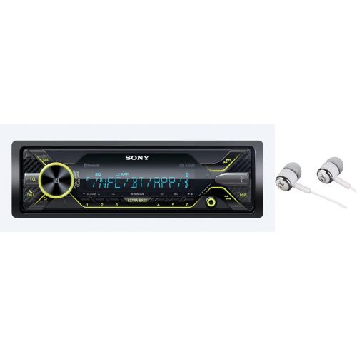 소니 Sony DSX-A416BT Single Din Bluetooth Front USB AUX Multi-Color Car Stereo Digital Media Receiver Bundled with Earbuds (No CD Player)
