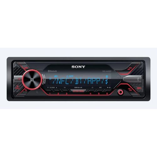 소니 Sony DSX-A416BT Single Din Bluetooth Front USB AUX Multi-Color Car Stereo Digital Media Receiver Bundled with Earbuds (No CD Player)