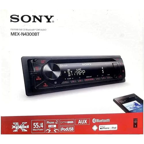 소니 Sony MEX-N4300BT Built-in Dual Bluetooth Voice Command CD/MP3 AM/FM Radio Front USB AUX Pandora Spotify iHeartRadio iPod / iPhone Siri and Android Controls Car Stereo Receiver