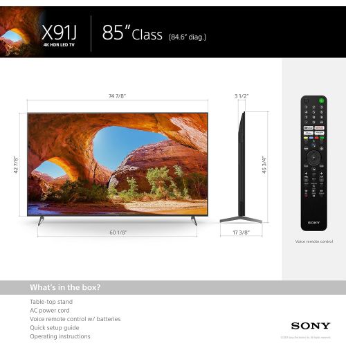 소니 Sony X91J 85 Inch TV: Full Array LED 4K Ultra HD Smart Google TV with Dolby Vision HDR and Alexa Compatibility KD85X91J- 2021 Model, Black