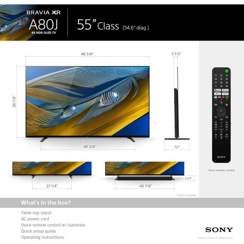 소니 Sony A80J 55 Inch TV: BRAVIA XR OLED 4K Ultra HD Smart Google TV with Dolby Vision HDR and Alexa Compatibility XR55A80J- 2021 Model