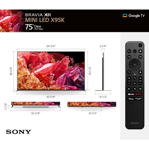 소니 Sony 75 Inch 4K Ultra HD TV X95K Series: BRAVIA XR Mini LED Smart Google TV with Dolby Vision HDR and Exclusive Features for The Playstation 5 XR75X95K- 2022 Model