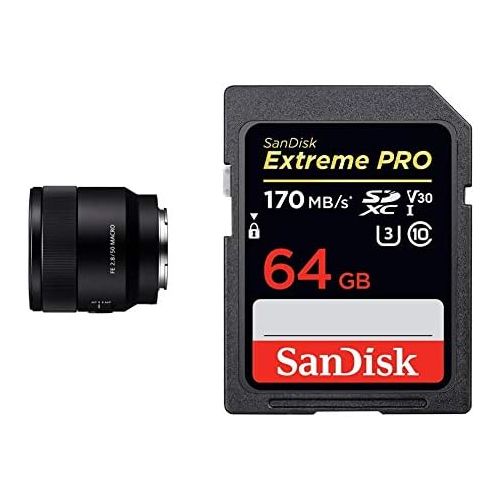 소니 [아마존베스트]Sony SEL-50M28 Macro Lens (Fixed Focal Length, 50 mm, F2.8, Full Format) Black & SanDisk Extreme Pro SDXC UHS-I Memory Card 64GB (V30, U3, 4K UHD Videos, 170 MB/s)