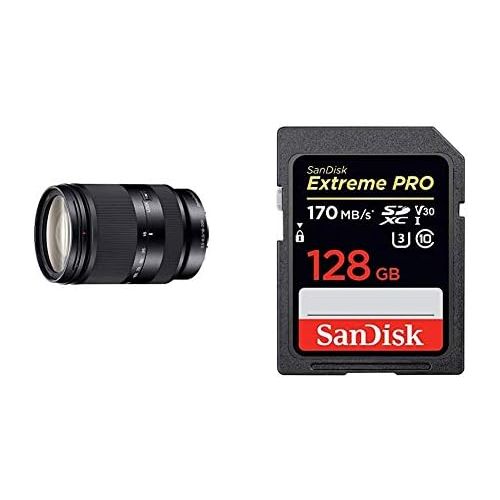 소니 [아마존베스트]Sony SEL-18200LE Zoom Lens (18-200 mm, F3.5-6.3, OSS, APS-C, E-Mount) Black & SanDisk Extreme Pro SDXC UHS-I Memory Card 128 GB (V30, Transmission Speed 170 MB/s, U3, 4K UHD Videos