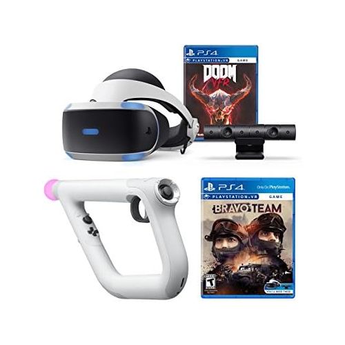 소니 Sony PlayStation 4 DOOM VFR and Bravo Team PSVR Aim Controller Enhanced Bundle: PlayStation 4 VR Headset, PSVR Camera, Wireless Aim Controller, DOOM VFR and Bravo Team