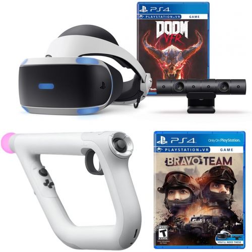 소니 Sony PlayStation 4 DOOM VFR and Bravo Team PSVR Aim Controller Enhanced Bundle: PlayStation 4 VR Headset, PSVR Camera, Wireless Aim Controller, DOOM VFR and Bravo Team