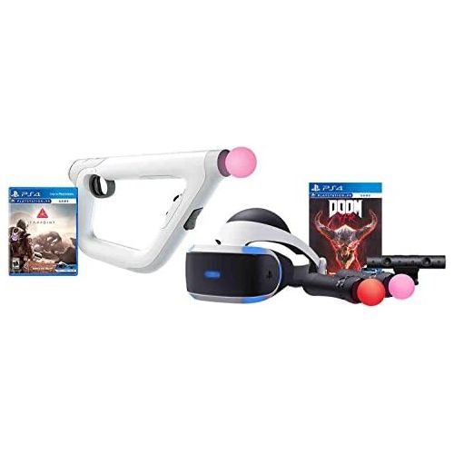 소니 Sony PS4 Shooter Bundle (5 Items): VR Headset CUH-ZRV1, Farpoint Aim Controller Bundle, PSVR Doom Game, Playstation Camera, and 2 Move Motion Controllers