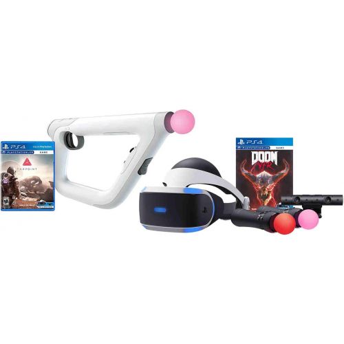 소니 Sony PS4 Shooter Bundle (5 Items): VR Headset CUH-ZRV1, Farpoint Aim Controller Bundle, PSVR Doom Game, Playstation Camera, and 2 Move Motion Controllers