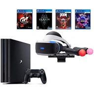 Sony PlayStation PS4 Pro Bundle (6 Items): VR Starter Bundle, PS4 Pro 1TB Console= Jet Black, 4 Game Discs: Gran Turismo Sport, Skyrim, Doom, and VR Worlds