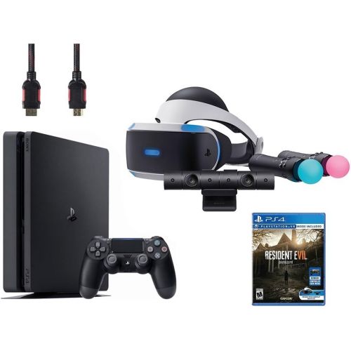 소니 PlayStation VR Bundle 5 Items:VR Headset,Playstation Camera,Playstation Move Motion Controllers,Sony PS4 Slim 1TB Console - Jet Black,VR Game Disc Resident Evil 7:Biohazard