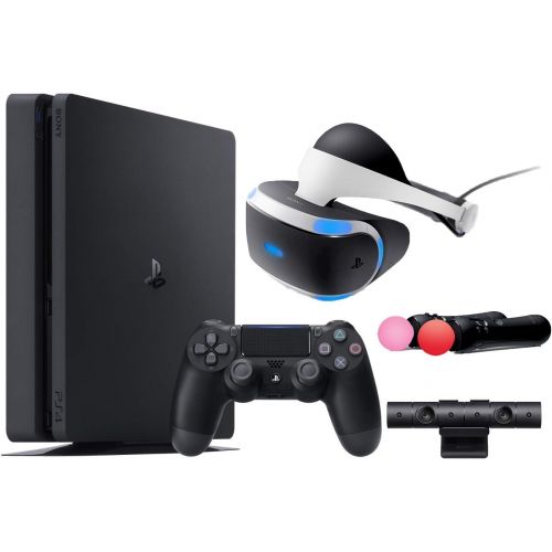 소니 PlayStation VR Start Bundle 4 Items:VR Headset,Move Controller,PlayStation Camera Motion Sensor,Sony PS4 Slim 1TB Console - Jet Black