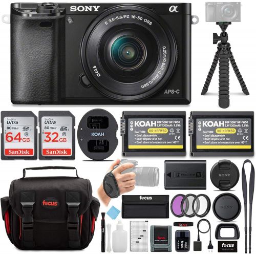 소니 Sony Alpha a6000 Mirrorless Camera w 16-50mm Lens & 64GB Card Bundle (Silver)