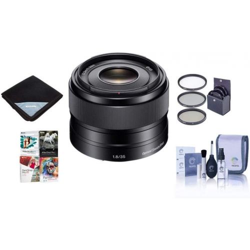 소니 Sony 35mm F1.8 OSS E-mount NEX Camera Lens - Bundle with Filter Kit (UVCPLND2), Lens Wrap, Cleaning Kit, Special Professional Software Package